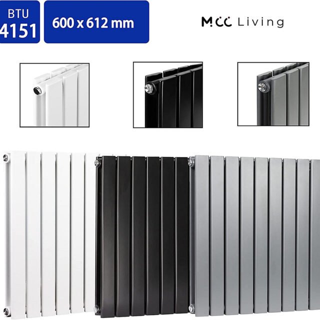 Double Flat Panel Radiator Black 4151 BTU – 600 × 612mm